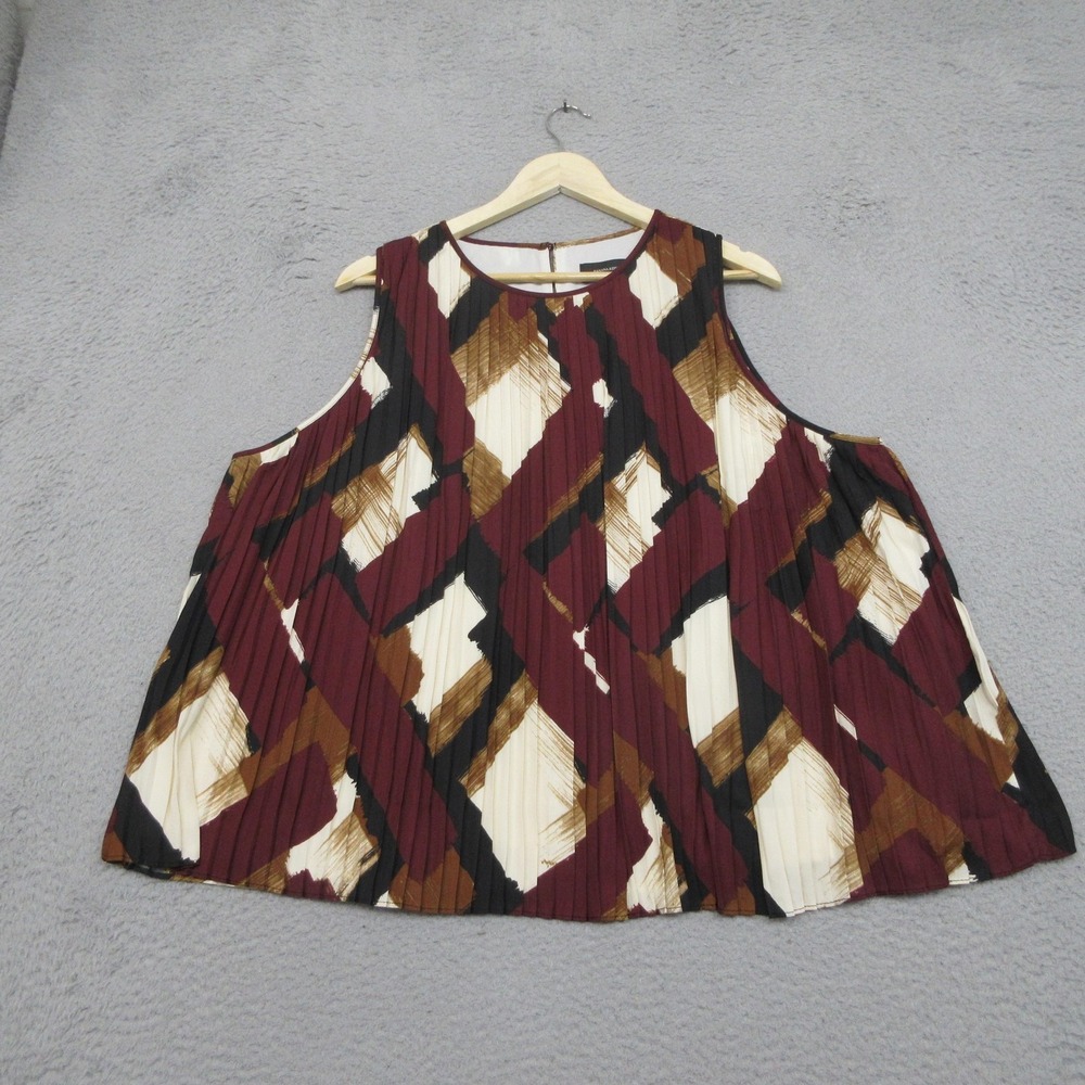 Banana Republic Sleeveless Pleated Blouse Womens XXL White Black Red Abstract